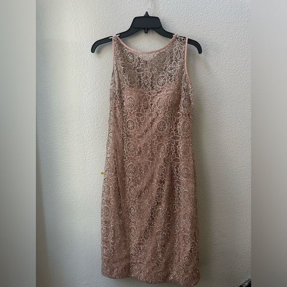 ADRIANNA PAPELL nude sparkle floral lace overlay cocktail evening dress womens 4 - Picture 1 of 10